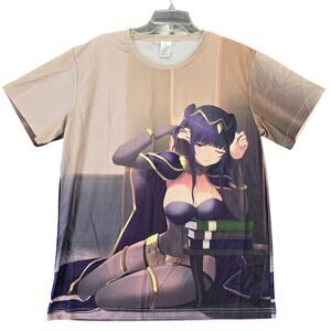 Anime Busty Woman Tan Purple Shirt NEW Graphic Print Stretch Short Sleeves Men L